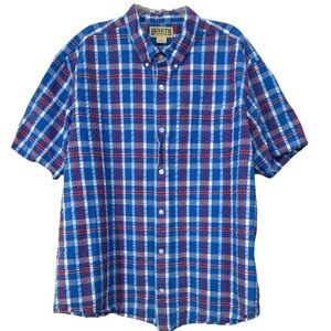Duluth Trading Co. Blue Red Plaid 100% Cotton Short Sleeve Button Down Shirt 2XL
